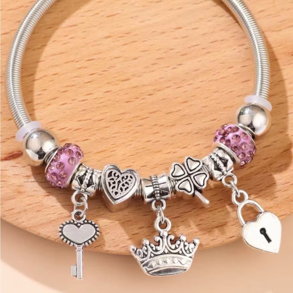 2159-PCM Snake Stretch Chain  Beads And Charm Bracelet - Picture 7 of 14